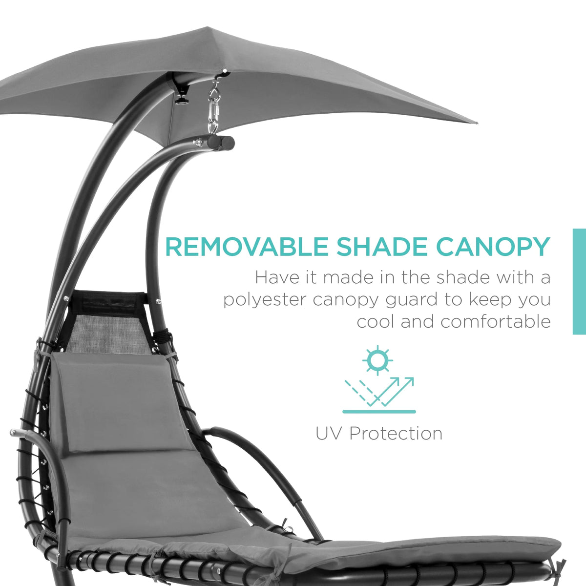 Best Choice Products Hanging Curved Chaise Lounge Chair Swing for Backyard, Patio w/ Pillow, Shade, Stand - Teal