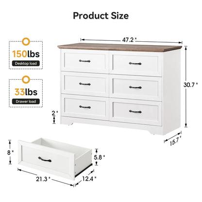 Luku Modern 5 Drawers Dresser, Chest of Drawers Closet Organizers and Storage Clothes, White