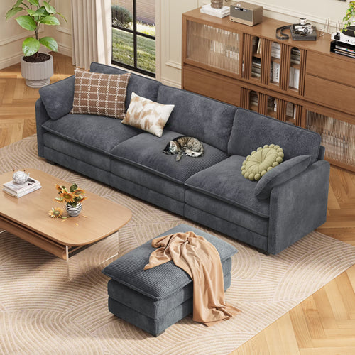 110" Sectional Sofa, L-Shaped Sofa Couch with Deep Seat and Movable Footrest Sofa for Office|Living Room, Gray