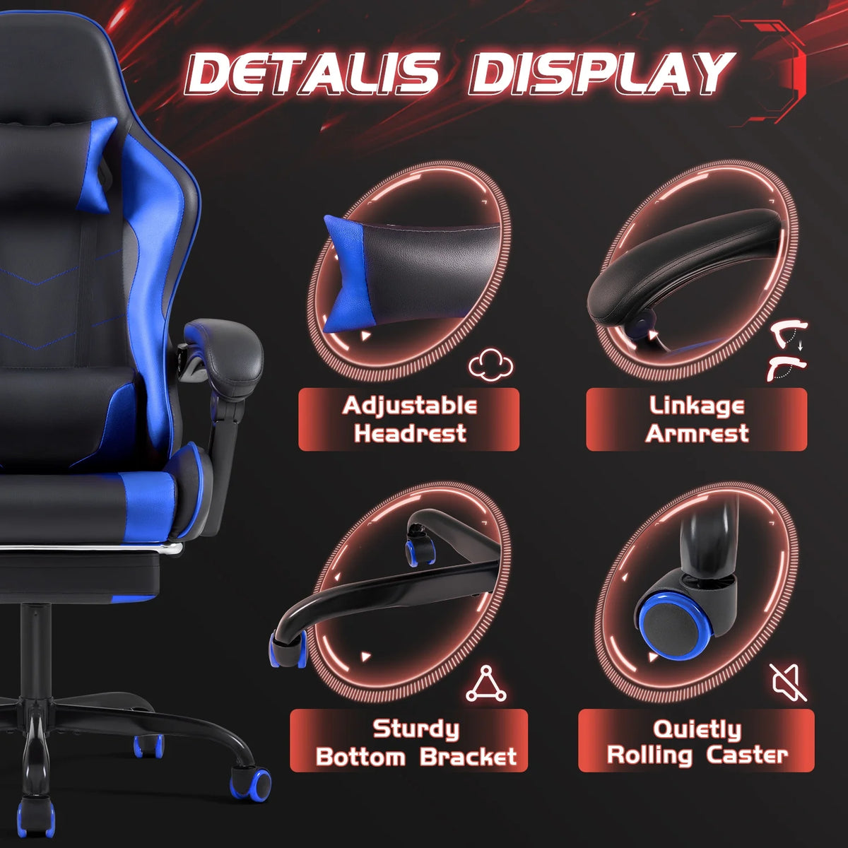 Lacoo PU Leather Gaming Chair Massage Ergonomic Gamer Chair Height Adjustable Computer Chair with Footrest & Lumbar Support, White