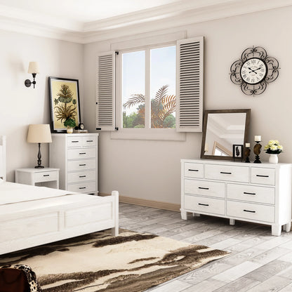 Homhougo White Dresser for Bedroom 6 Drawer, Wood Organizer Storage Cabinet with Gray Strip Drawer Door, Chest of Drawers for Closet, Living Room, Hallway, Nursery, Kids Bedroom