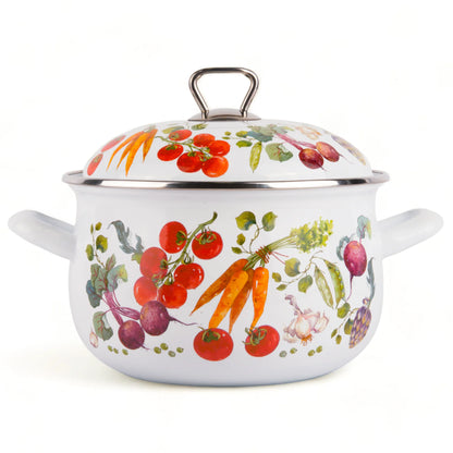 STPgoods Enameled Aluminum Belly Deep Stock Pot with Lid Set of 2 Vegetable Garden Cooking Pot Set 2.2 Qt 4 Qt 5.05 Qt and 6.55 Qt Enamel Soup Pots
