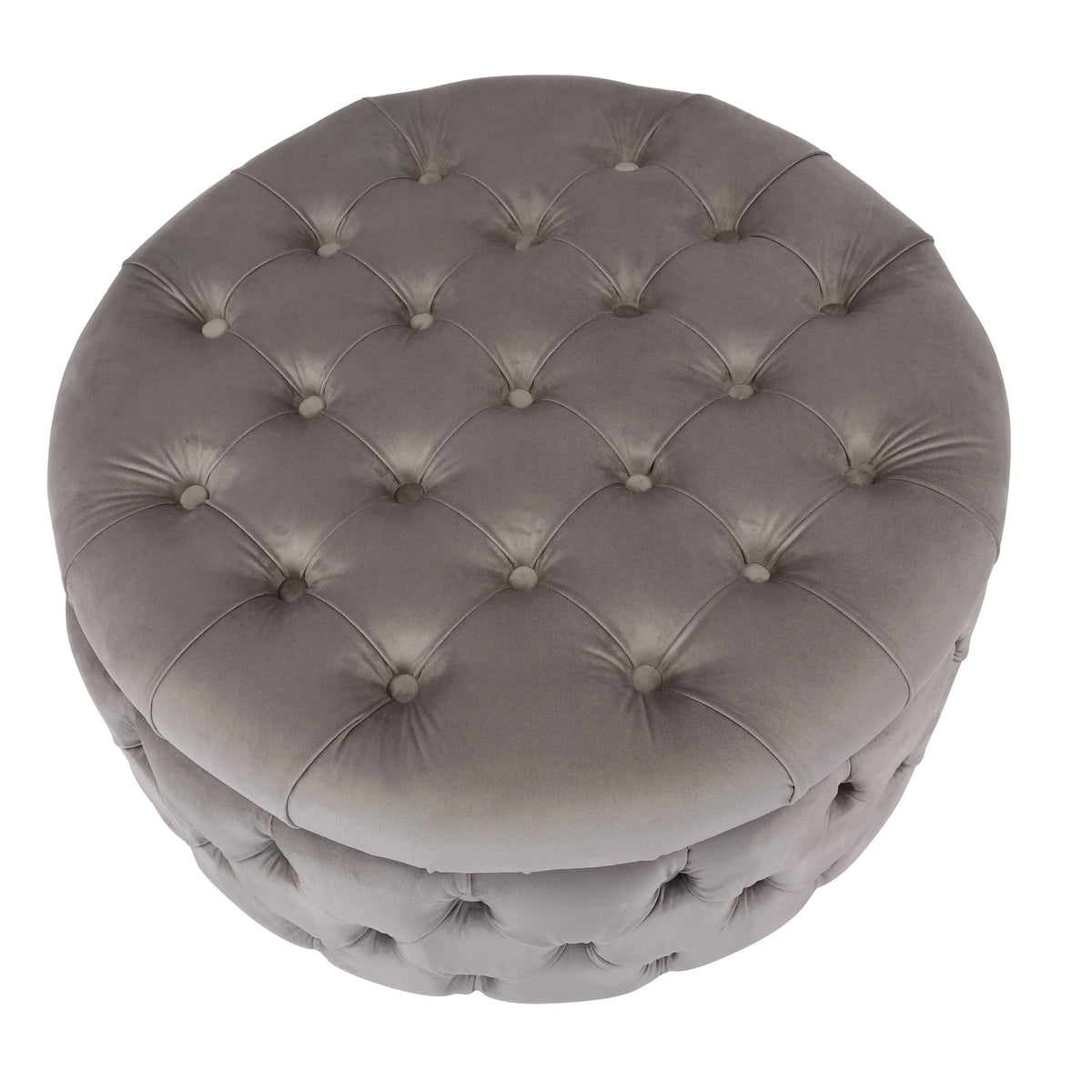 WestinTrends Wordford Round Velvet Tufted Storage Ottoman, Velvet Navy Blue