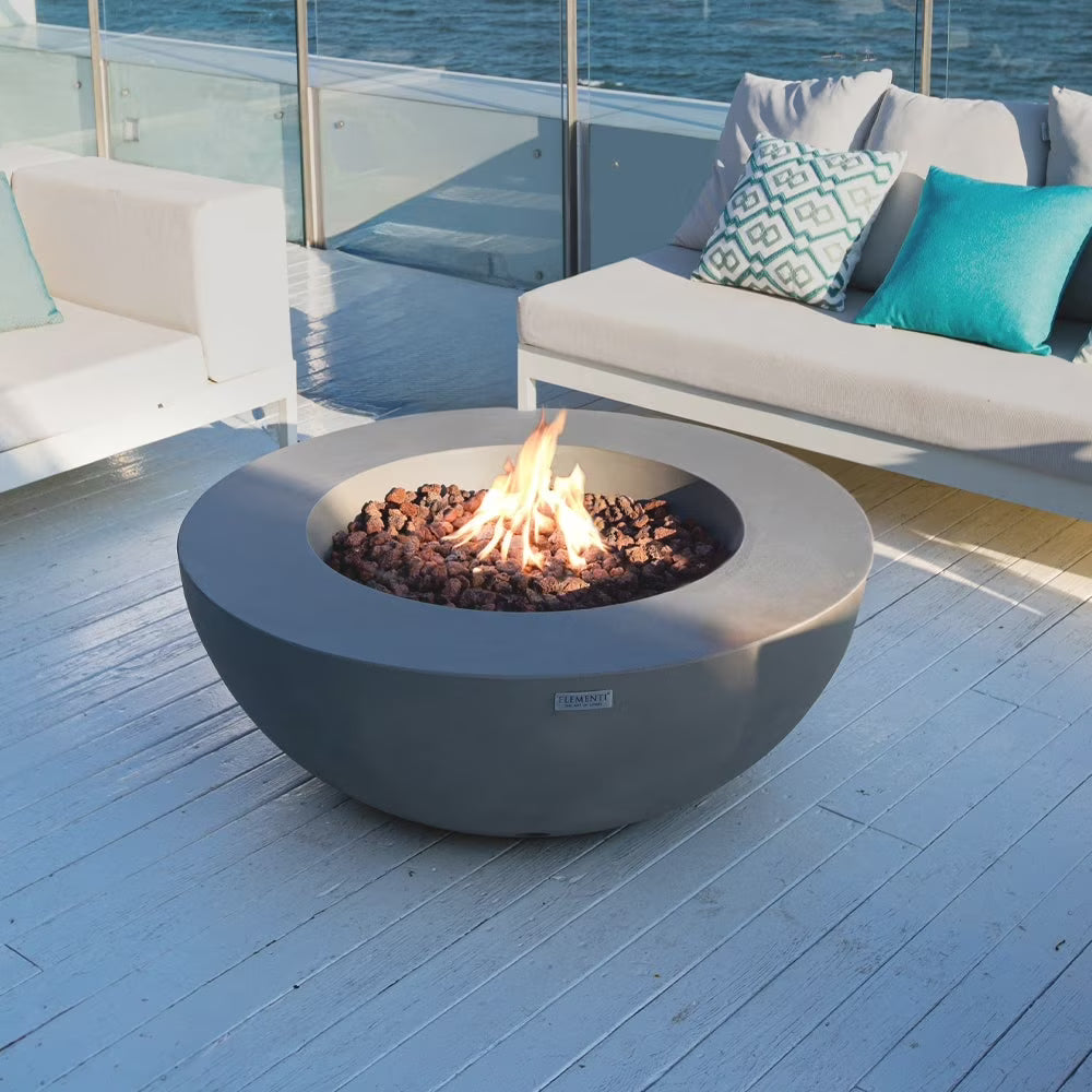 Elementi Outdoor Lunar Fire Bowl 42 Inches Grey Durable Fire Pit Table Glass Reinforced Concrete Round Fire Table Natural Gas Patio Fire Place Electronic Ignition Lava Rock Included