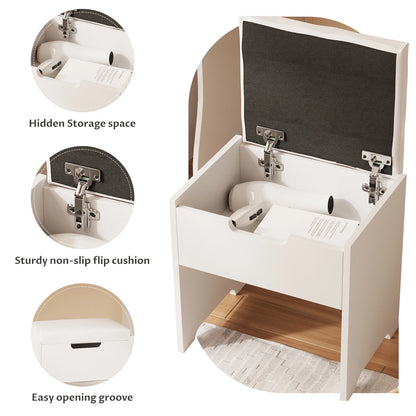 Vanity Table Set with Lighted Mirror,Makeup Vanity with Lights, Large Drawer Sturdy Wood Vanity, White
