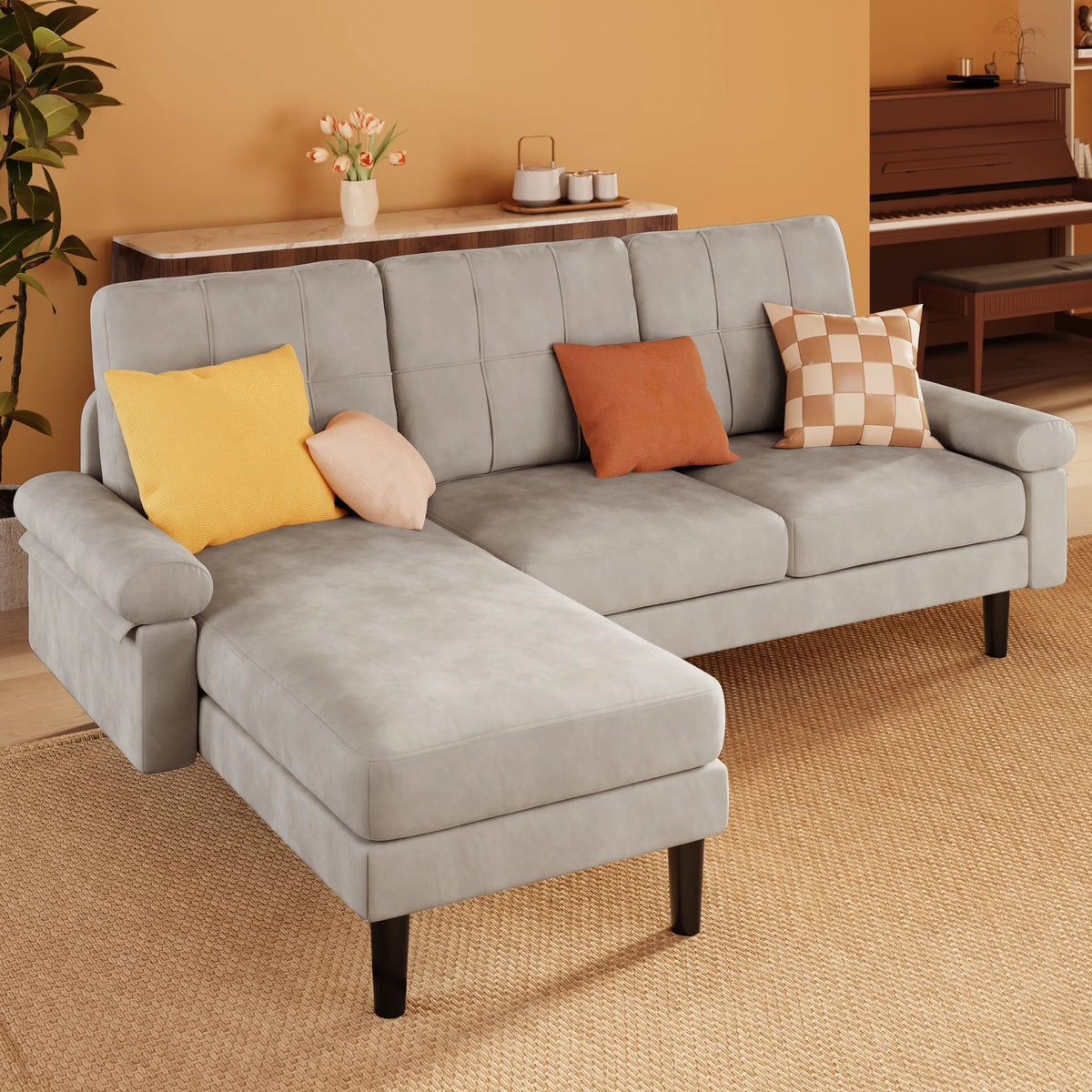 Lofka Sofa Couch with Large Storage Pockets and Soft Seats,Modern Loveseat Sofa for Apartment, Office, Bedroom,Deep Gray