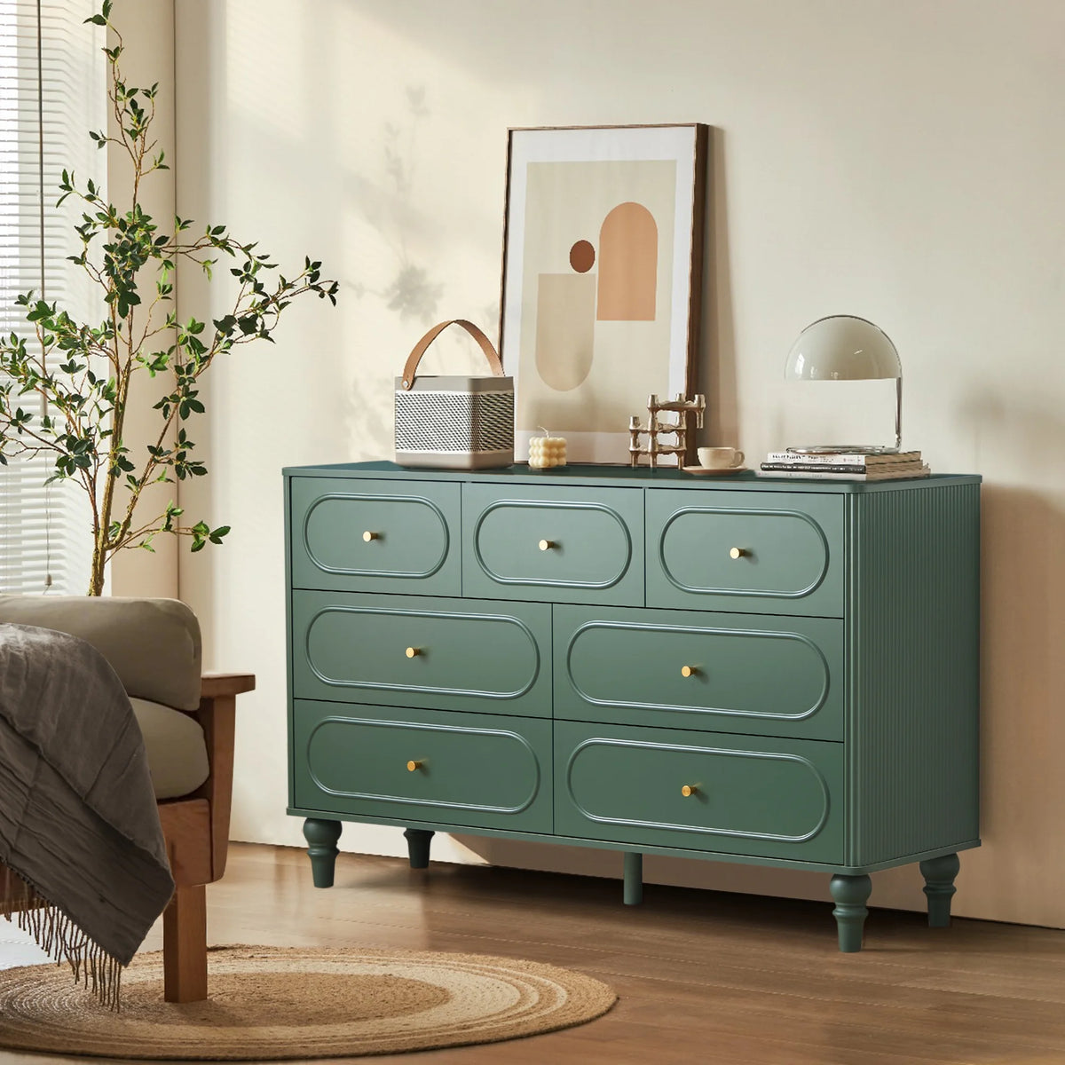 YOCWO 3 Drawer Nightstand, Classic Chest of Drawers with Arc Edge, Walnut