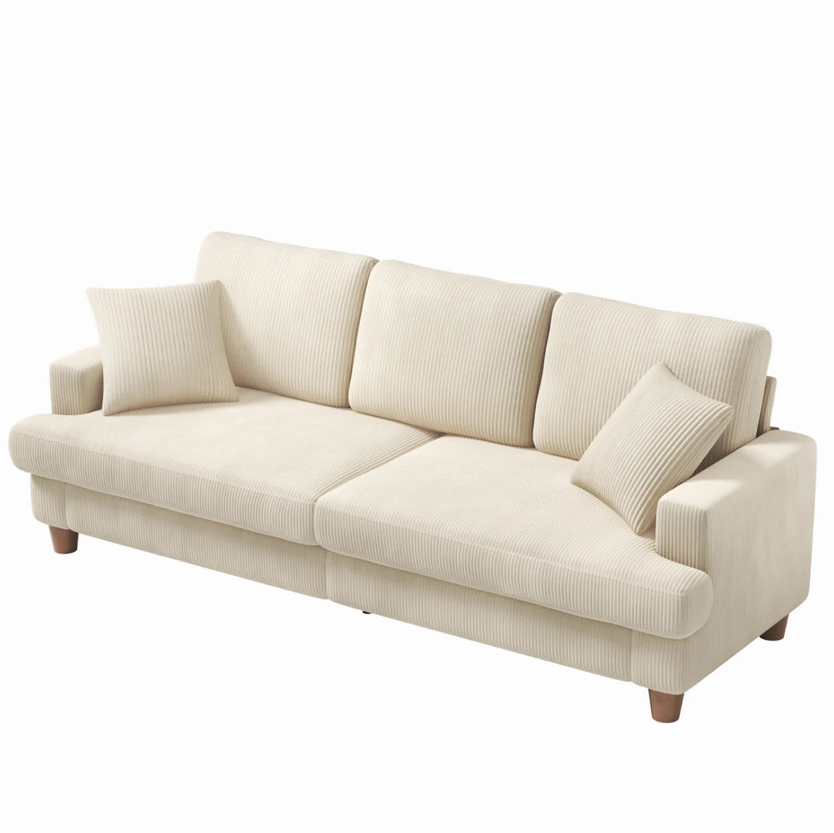 87" Corduroy Sofa,3 Seater Sofa with Extra Deep Seats,Neche Comfy Upholstered Couch for Living Room,2 Pillows,Green