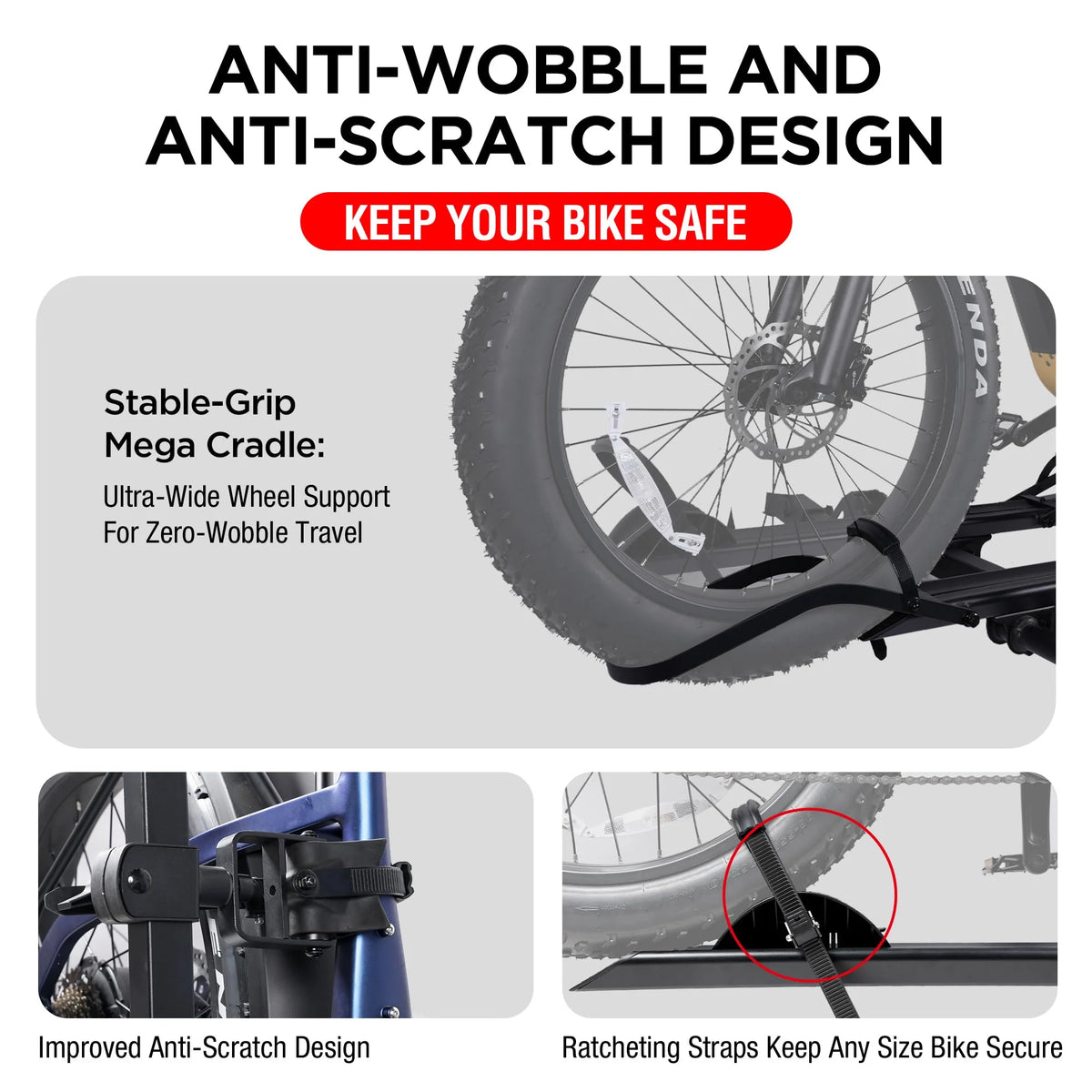 Young Electric Ebike Rack, 200lb Capacity, Alloy Steel Hitch Mount, Fits 5-Inch Fat Tire Bikes, 2-Inch Receiver