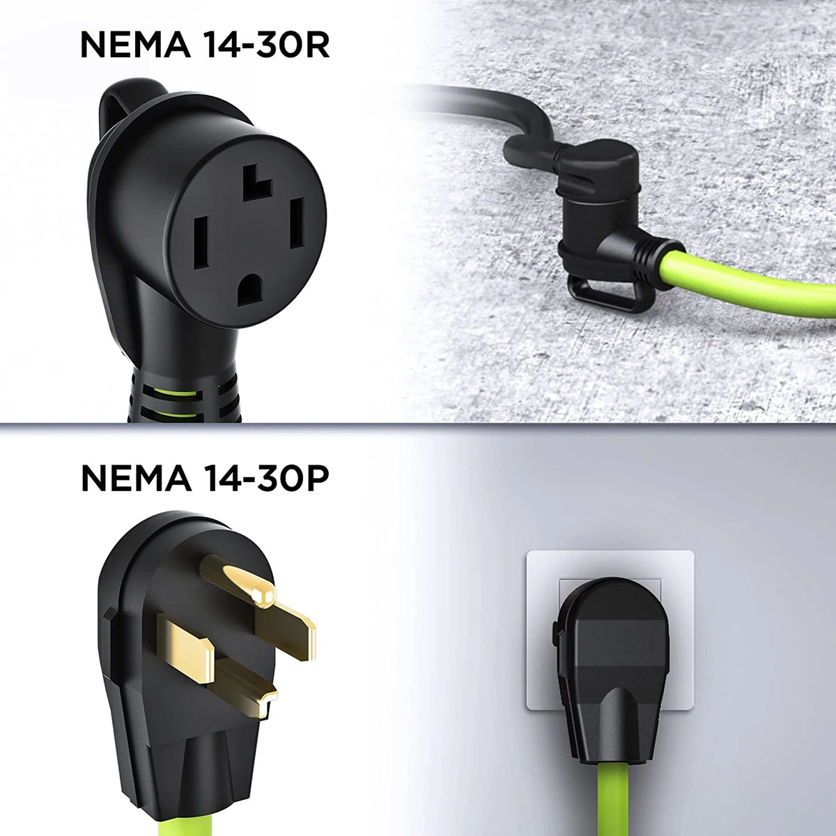 GearIT 125/250-Volt 4-Prong Male to Female 30 Amp Extension Cord for Dryer and Level 2 EV Charger, Green 50 ft.