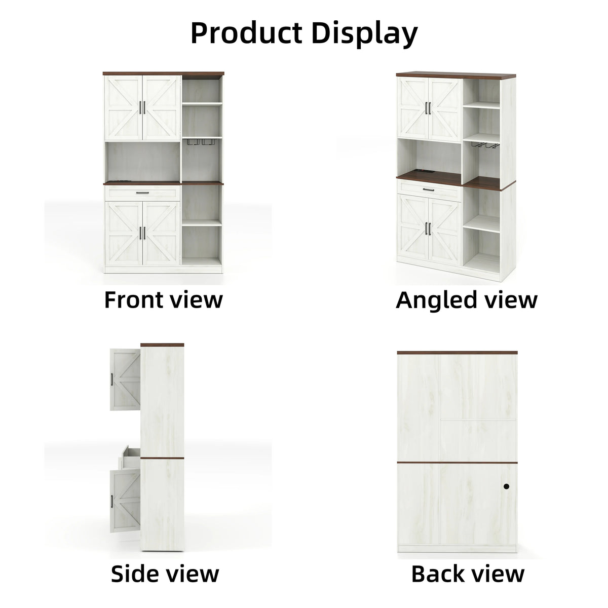 TrumanPick 61"H Large Buffet Sideboard Cabinet, TV Cabinet, Kitchen Pantry for Dining Room, Living Room, 61.3''L x 15''W x 29.8''H, White/Walnut