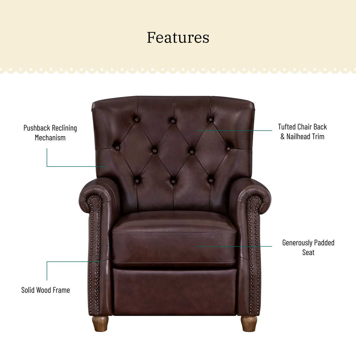 Pioneer Woman Harper Pushback Leather Recliner, Whiskey & Faux Cowhide Upholstery