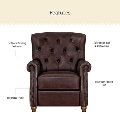 Pioneer Woman Harper Pushback Leather Recliner, Whiskey & Faux Cowhide Upholstery