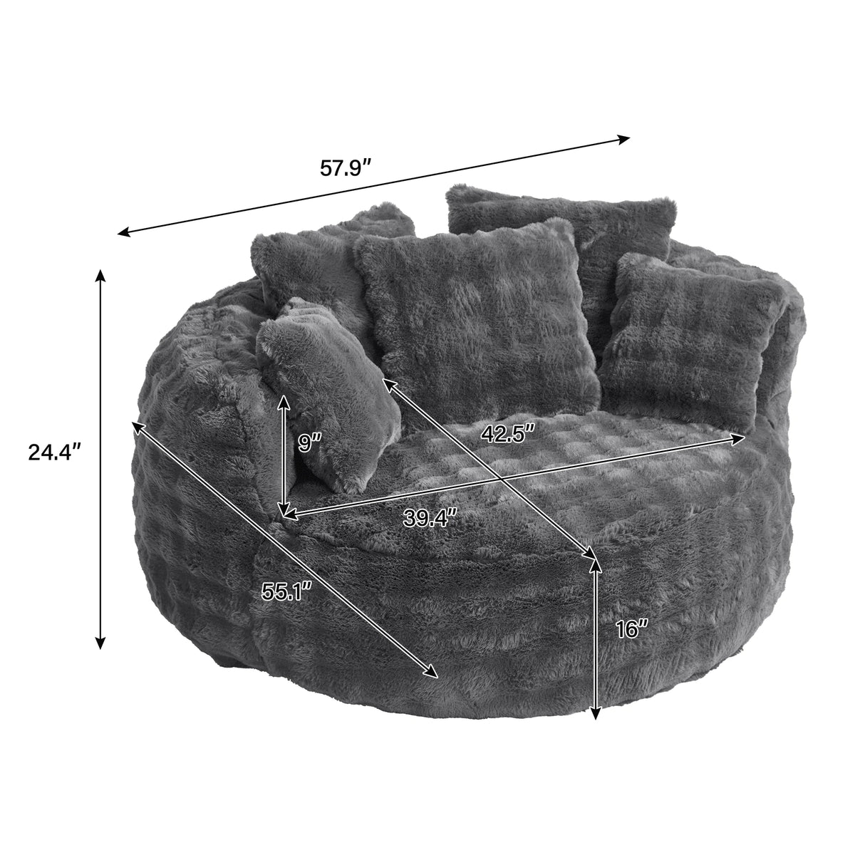 Wiilayok 58'' Oversized Chaise Lounge Chair Indoor,Thickened Backrest Sleeper Sofa Couch with Soft Pillows for Living Room, Gray