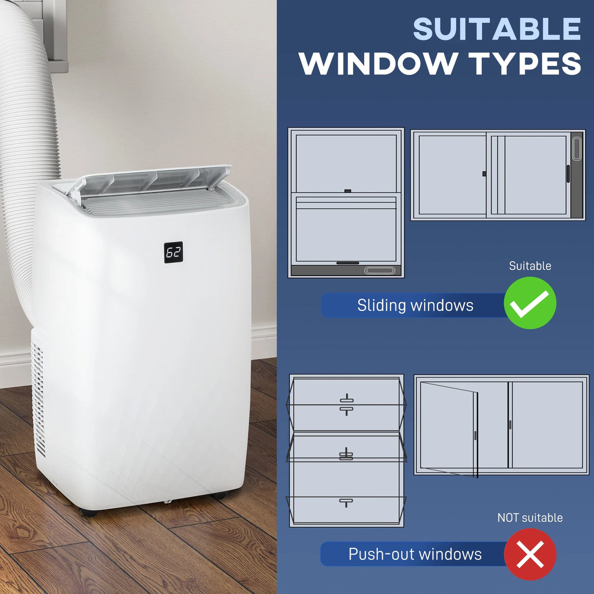 HOMCOM Portable Air Conditioner, 12000 BTU AC Unit with Cool, Dehumidifier, Fan, 550 Sq. ft, 24H Timer On Off, Auto & Sleep Mode, Window Kit