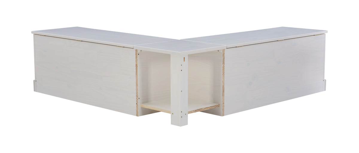 Linon Romero Backless Corner Nook with Storage, 5-Piece Cushion Set, Natural/White/Beige