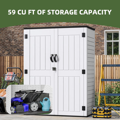 Uforic Outdoor Storage Shed, Vertical Lockable Tool Storage Resin Shed for Garden, Garage, Patio, No Shelves Included, Brown