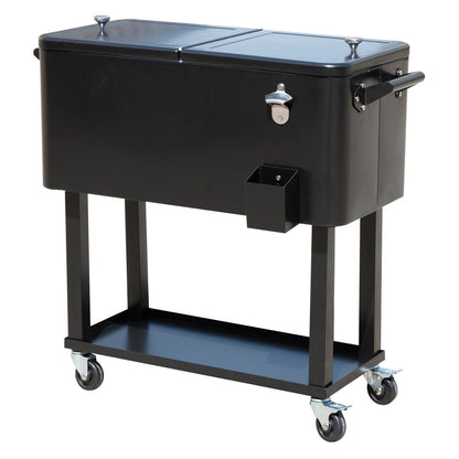 Outsunny 80 QT Rolling Cooling Bins Ice Chest on Wheels Outdoor Stand Up Drink Cooler Cart for Party, Red