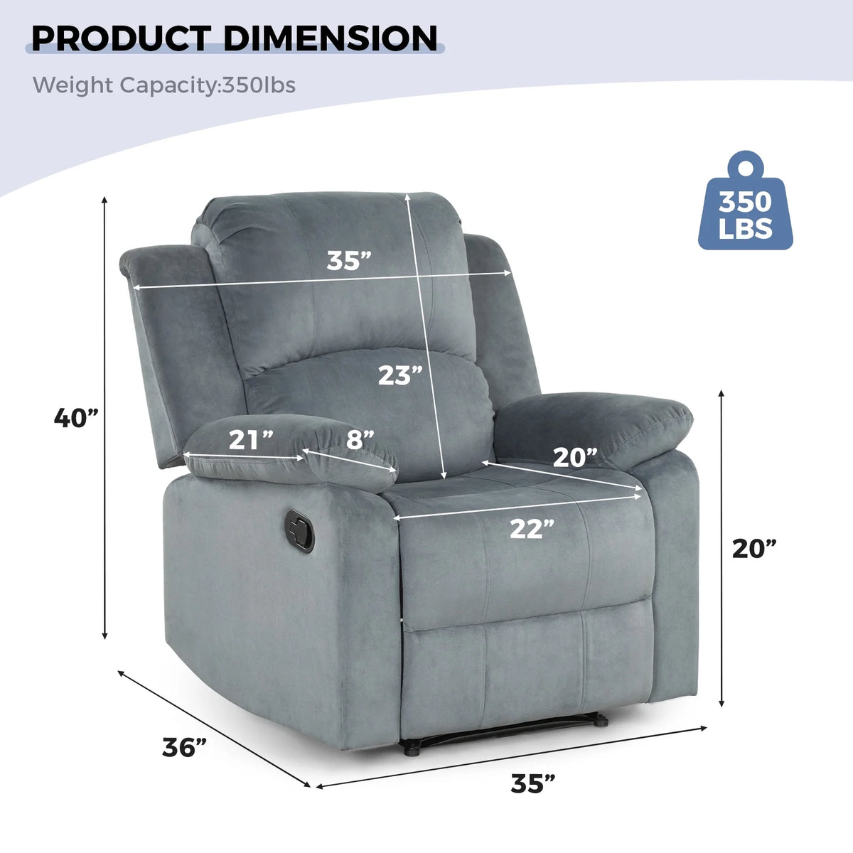 Bonzy Home Recliner Chair with Soft Padded Headrest and Armrest, Theater Reclining Chair Sofa for Living Room and Bedroom