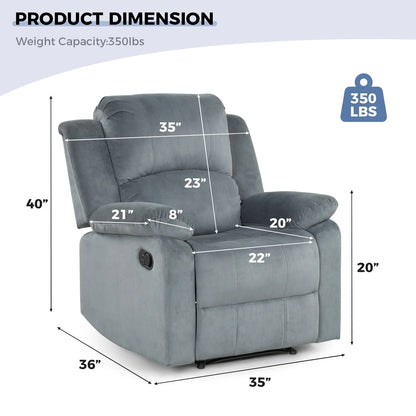 Bonzy Home Recliner Chair with Soft Padded Headrest and Armrest, Theater Reclining Chair Sofa for Living Room and Bedroom