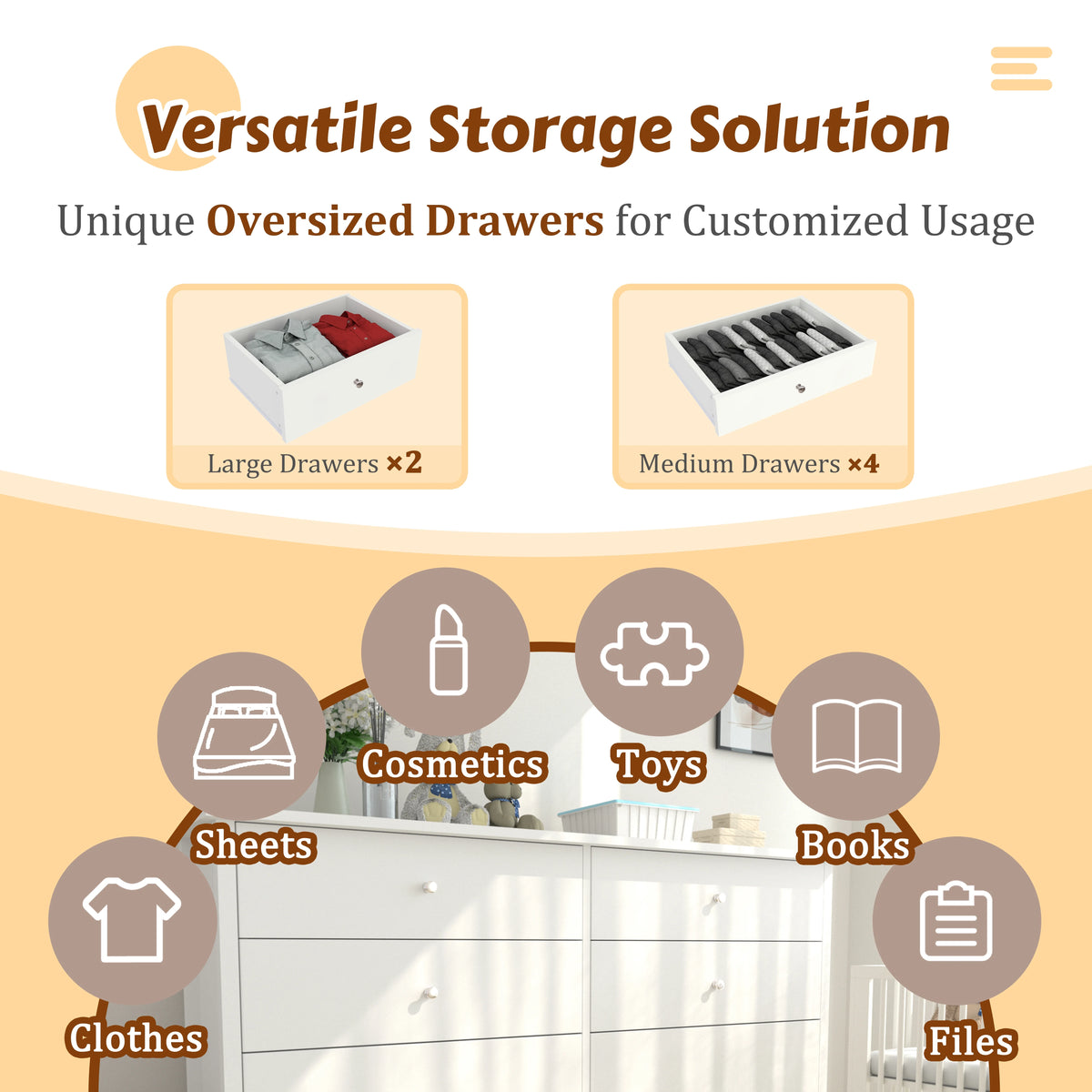 VEIKOUS Oversized 5-Drawer Dresser Chest, Large Storage Dresser for Bedroom Storage, Oak