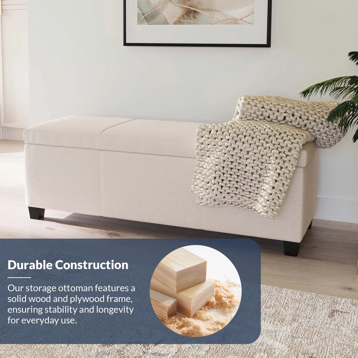 BELLEZE Storage Ottoman Bench Footstool - Amherst (Beige)