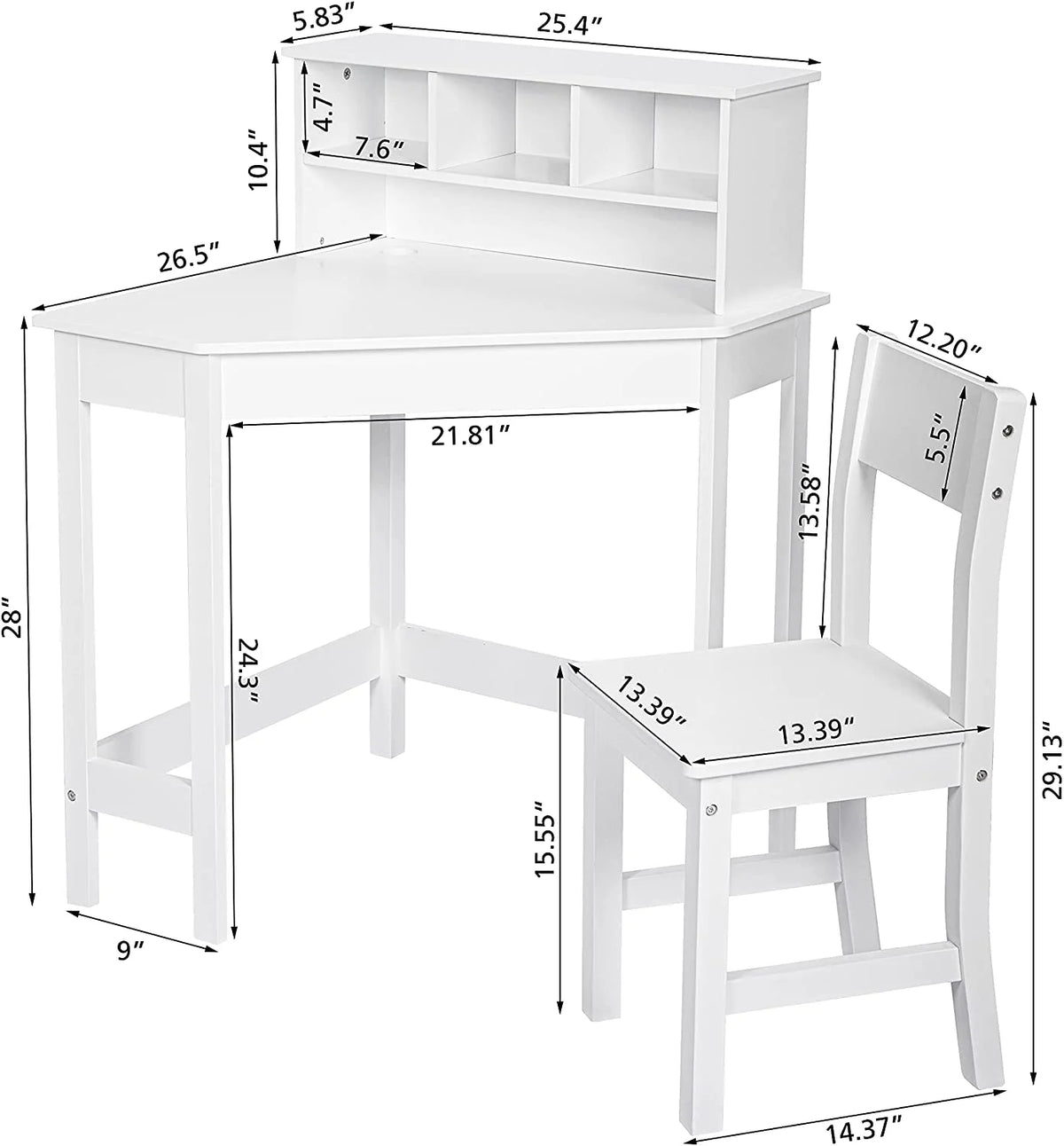 UTEX Kids Desk,Wooden Study Desk with Chair for Children,Writing Desk with Storage and Hutch for Home School Use,White