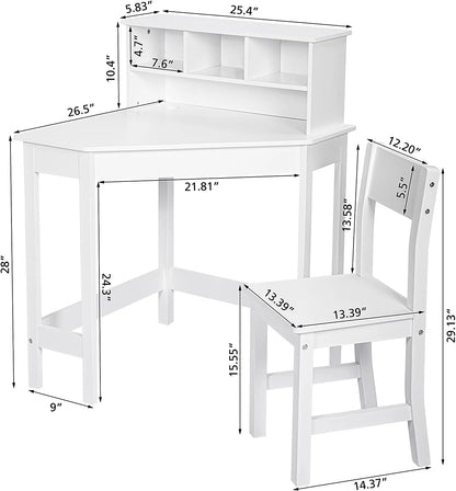UTEX Kids Desk,Wooden Study Desk with Chair for Children,Writing Desk with Storage and Hutch for Home School Use,White