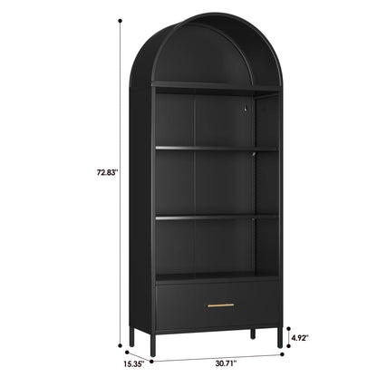 SUPEER Metal Arched Storage Display Cabinet with Glass Doors and Adjustable Shelves, Lockable Cabinet, Assembly Required, Black