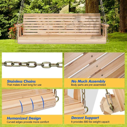 3-person Wood Porch Swing Brown