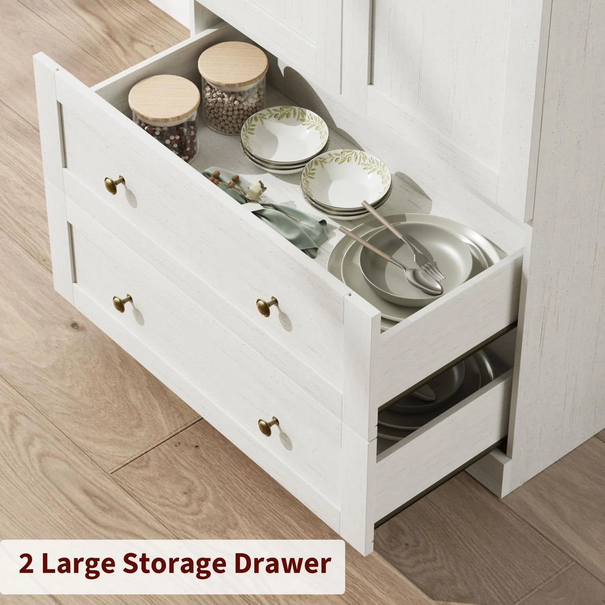 72" Tall Arched Kitchen Pantry Cabinet,Farmhouse Wood Pantry Storage Cabinet with 2 Large Drawers,Glass Door,Freestanding Versatile Pantry Cabinets Kitchens Storage Cabinets for Dining,Living Room