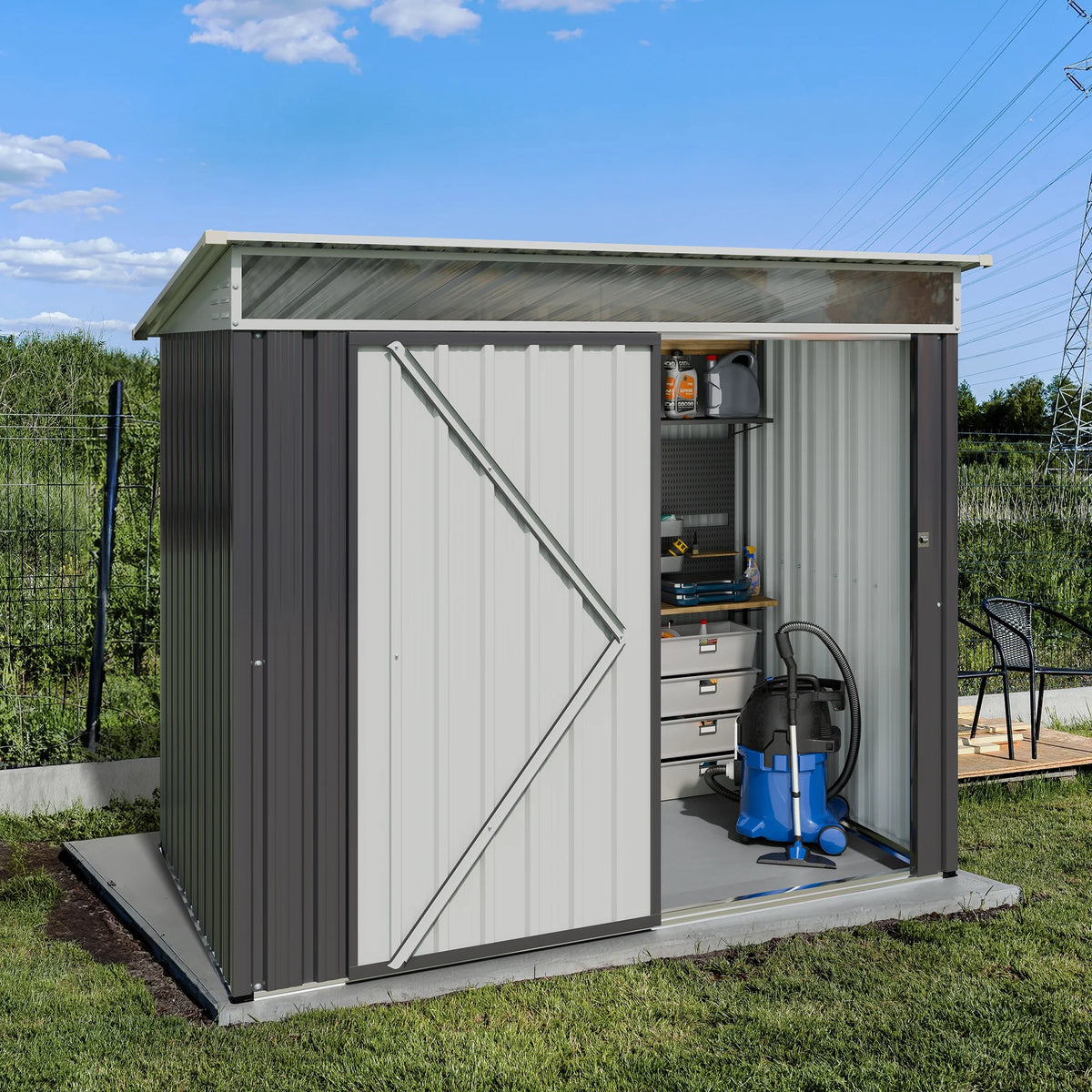 Walsunny 6X4 FT Outdoor Storage Shed,Waterproof Metal Garden Sheds with Lockable Double Door Weather Resistant Steel Tool Storage House Shed Grey