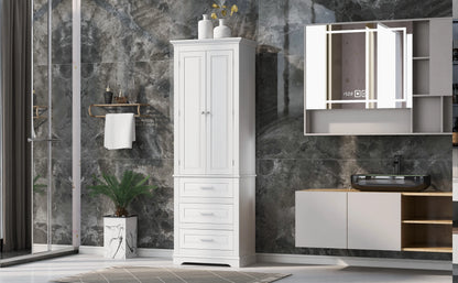Bellemave White Tall Storage Cabinet with Adjustable Shelf Bathroom Cabinet with 1 Drawer and Storage Rack Large Freestanding Wood Cabinet Storage Organizer Floor Cabinet, White