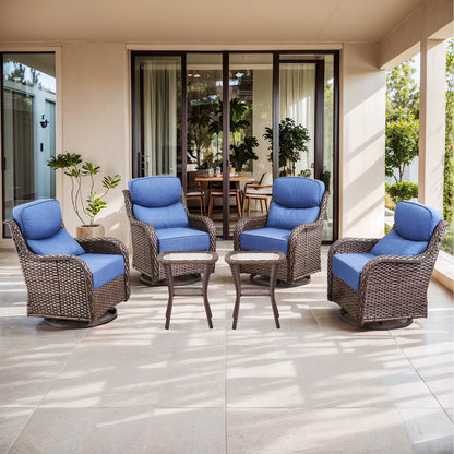 Bellefurn Luxury Outdoor Patio Furniture Set,Swivel Rocker Patio Chairs with 6-inch Thick Cushion,Patio Sofa and Glass Coffee Table,Outdoor Conversation Set for Porch, Deck, Yard