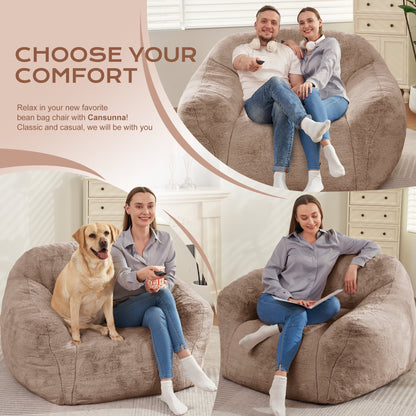 HOMGUAVA Giant Bean Bag Chair for Adults & Kids, Oversized Lounger Couch Large Lazy Chair w/ Stuffed Memory Foam & Wide Armrests, Light Gray