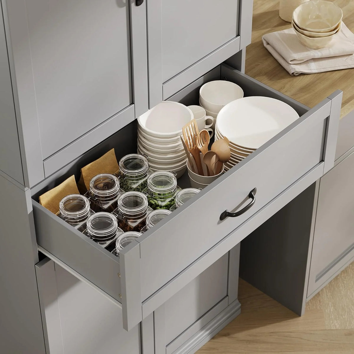 Ataucjin 70" Tall Kitchen Pantry Cabinet, Freestanding Cupboard Kitchen Pantry Storage Cabinet, Freestanding Cupboard with Doors and Adjustable Shelves, for Bathroom, Dining Room, Living Room