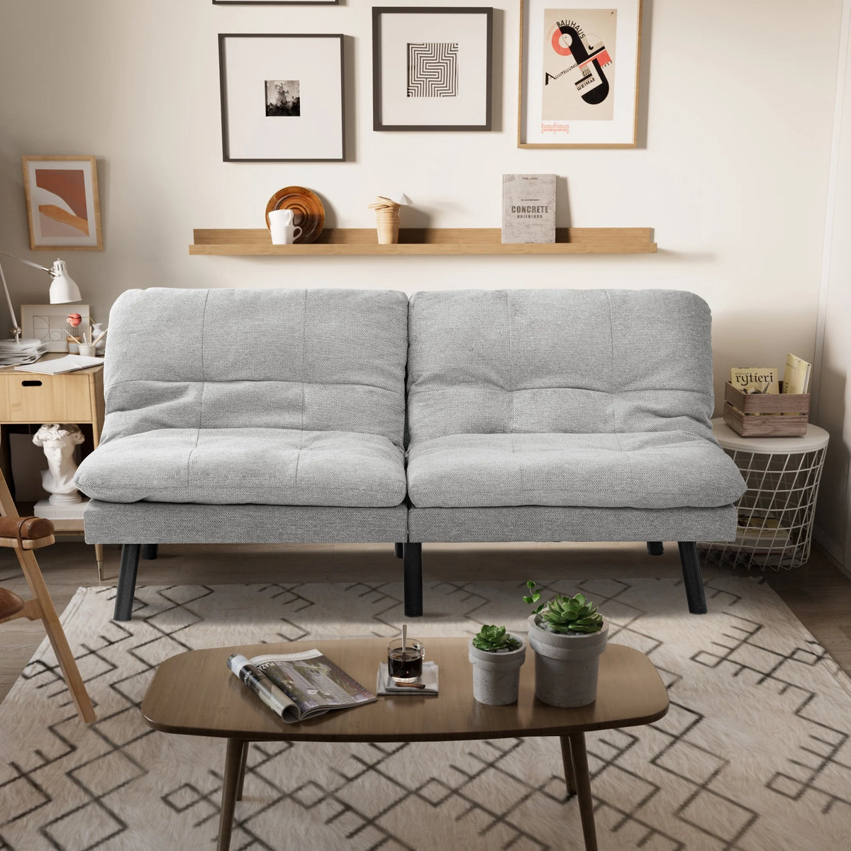 Homall Futon sofa, Two Seat Adjustable Sofa, Corduroy Fabric, Upholstered Sofa, Sofa Changeable into Bed, Leisure Reading and Games, Green
