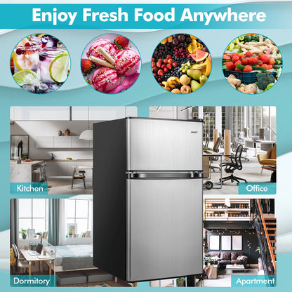 Costway FP10226US-SL Mini Refrigerator with Freezer Compact, Black and Silver, 19'' x 18'' x 33''