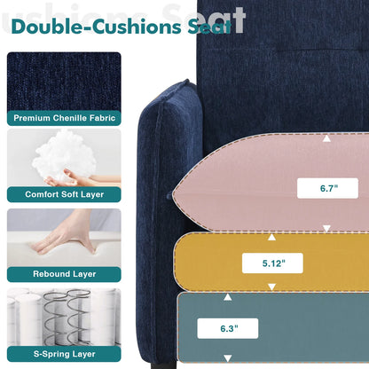 Aemeios Upholstered Chenille OversizedAccent Armchairs with Ottoman and Side Pocket, Cream