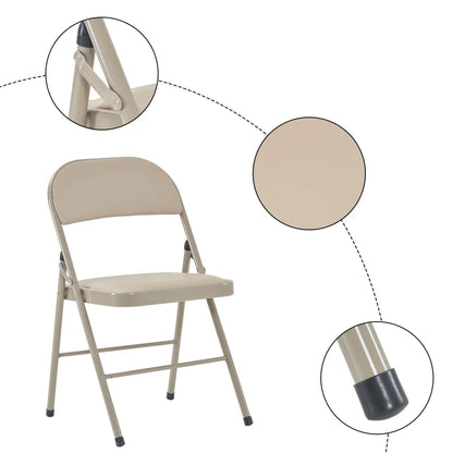 4 Pack Folding Chairs, Cushioned Padded Seat, Wedding Chairs with Metal Frame for Home, Office, Party Use, Light  Brown