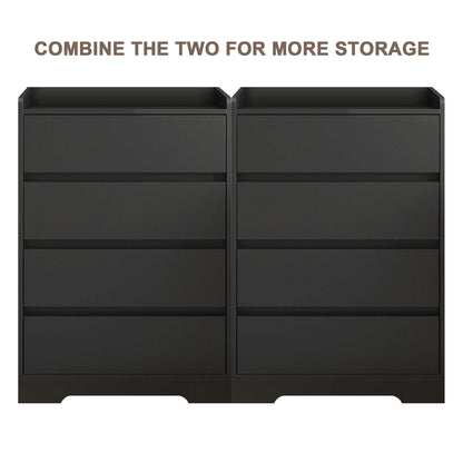 Aukfa Wood 4 Drawer Dresser,Chest of Drawer with Anti-fall Device, Black