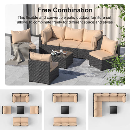 8 Piece Patio Furniture Set with 42" Propane Gas Fire Pit Table with Coffee Table,Blue