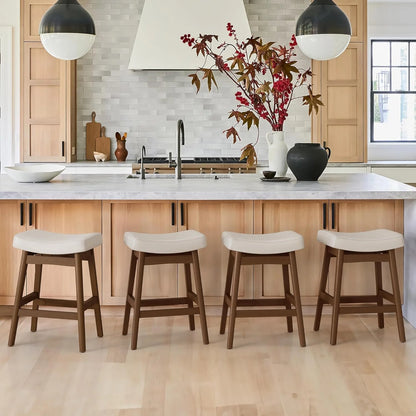 Dycanpo Saddle Seat Counter Height Bar Stools Set of 3 for Kitchen, Dining, 24in, Beige-Fabric