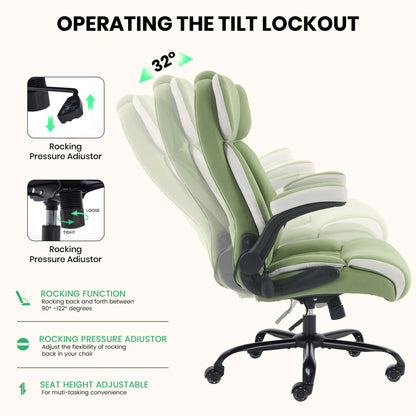 HomeZeer Executive Office Chair, Big and Tall Home Office Chairs 400lbs, High Back Executive Office Chair with Adjustable Flip up Arm, Wide Seat Leather Desk Computer Chairs, Black