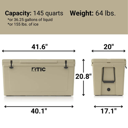 RTIC 145 QT Ultra-Tough Rotomolded Hard-Sided Ice Chest Cooler, White, Fits 195 Cans