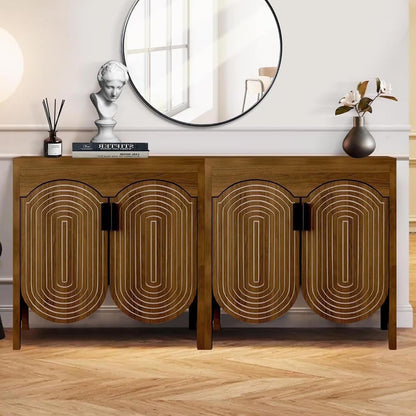 LEFHDA 2PCS Buffet Cabinet, Sideboard Cabinet with Storage, Accent Storage Cabinet with Carved Arc Door Design for Kitchen Dining Room, 2 Doors Buffet Cabinet with Adjustable Shelves
