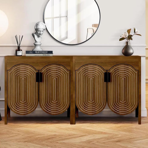 LEFHDA 2PCS Buffet Cabinet, Sideboard Cabinet with Storage, Accent Storage Cabinet with Carved Arc Door Design for Kitchen Dining Room, 2 Doors Buffet Cabinet with Adjustable Shelves