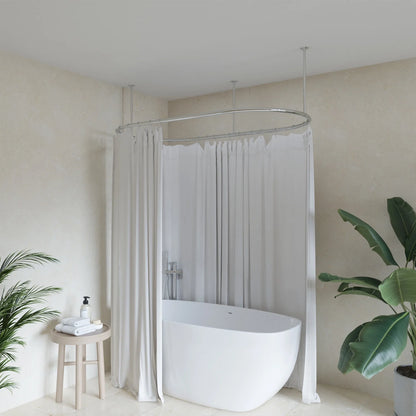 Naiture Stainless Steel Oval Shower Curtain Rod with Ceiling Support for Clawfoot Tub in 48" L X 30" W, Brushed Nickel Finish
