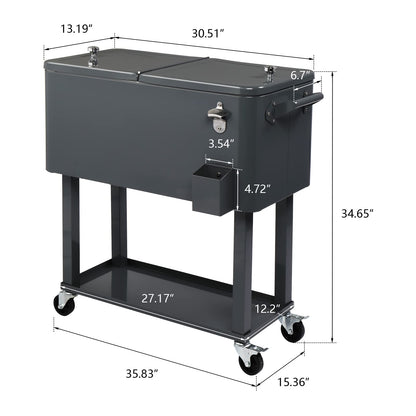 BNSPLY 80 Quart Outdoor Cooler Cart Rolling Ice Chest Cooler Cart, Portable Patio Cooler with Bottle Opener, Handles and Drainage, Standing Cooler for Patio Party, Camping and BBQ, Mint Green