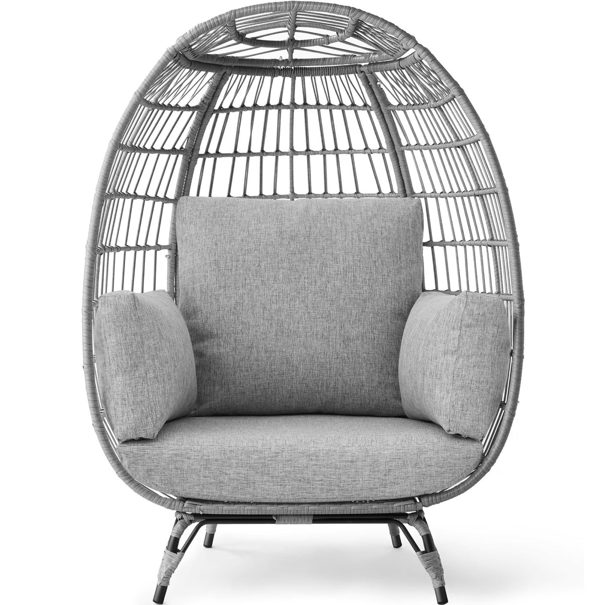 Best Choice Products Wicker Egg Chair Oversized Indoor Outdoor Patio Lounger w/ Steel Frame, 440lb Capacity - Black